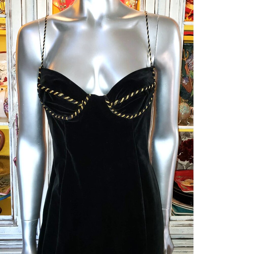 Vintage Betsey Johnson Dress LUXE 90s RUNWAY Black Velvet Midi Slip Size Large - Picture 4 of 15